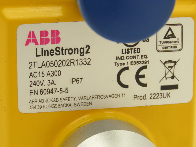 ABB LineStrong2 Rope Pull Grab Wire Safety Switch 240VAC Reset 2TLA050202R1332