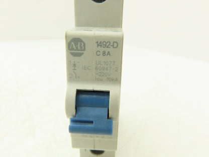 Allen Bradley 1492-D1C080 Mini Circuit Breaker 8A 1-Pole 220V 1PH Ser D Lot of 2
