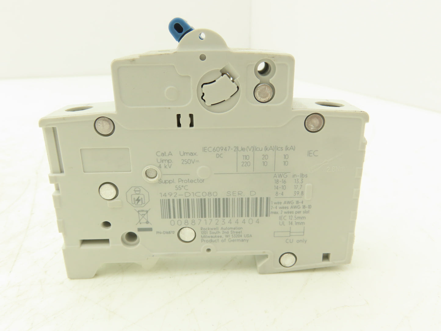 Allen Bradley 1492-D1C080 Mini Circuit Breaker 8A 1-Pole 220V 1PH Ser D Lot of 2