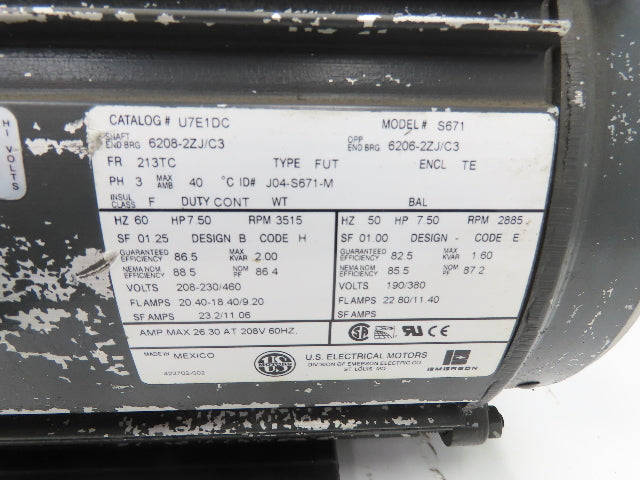 U.S. Electrical Motors S671 AC Motor 7.5Hp 3515rpm 230/460V 3ph 213TC TE