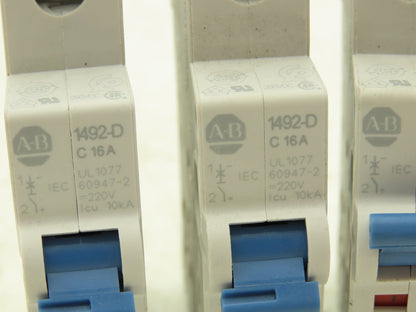 Allen Bradley 1492-D1C160 Mini Circuit Breaker 16A 1-Pole 220V 1PH Lot of 4