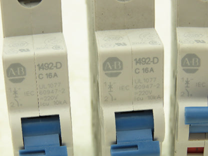Allen Bradley 1492-D1C160 Mini Circuit Breaker 16A 1-Pole 220V 1PH Lot of 4