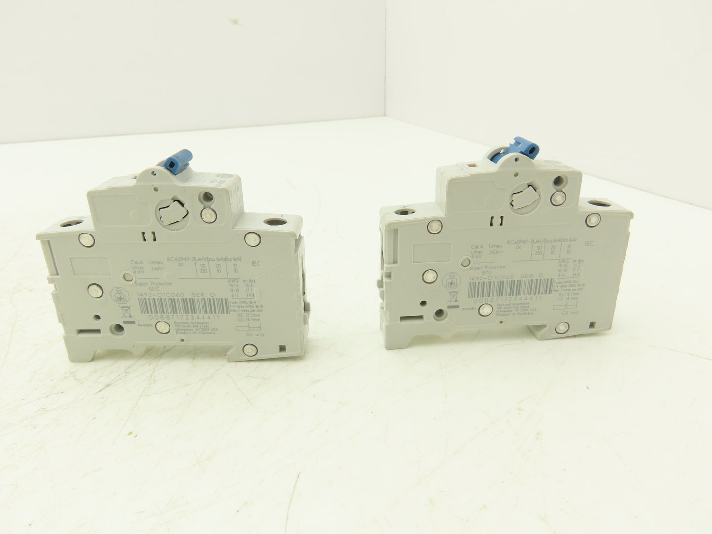 Allen Bradley 1492-D1C060 Mini Circuit Breaker 6A 1-Pole 220V 1PH Ser D Lot of 2