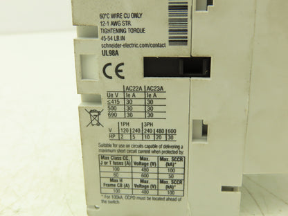 Schneider Electric VLS3P030D2 Disconnect Switch Non Fusible 30Hp 30A 600VAC 3Ph