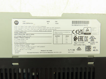 Allen Bradley 25B-D4P0N104 PowerFlex 525 AC Drive 1.5kW 2Hp 380-480V 3ph Ser A