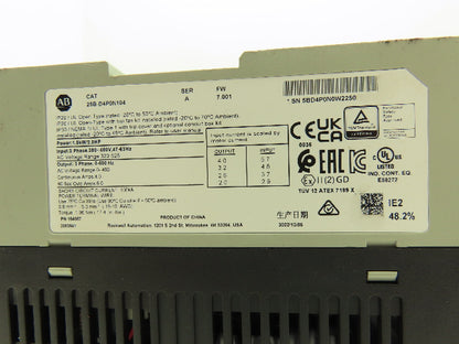 Allen Bradley 25B-D4P0N104 PowerFlex 525 AC Drive 1.5kW 2Hp 380-480V 3ph Ser A