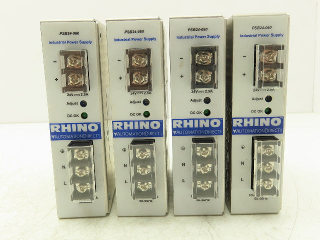 Rhino PSB24060 Power Supply 24VDC 2.5A Output 100-240VAC 1Ph 1.5A Input Lot of 4