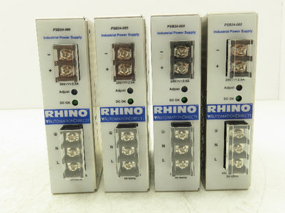 Rhino PSB24060 Power Supply 24VDC 2.5A Output 100-240VAC 1Ph 1.5A Input Lot of 4