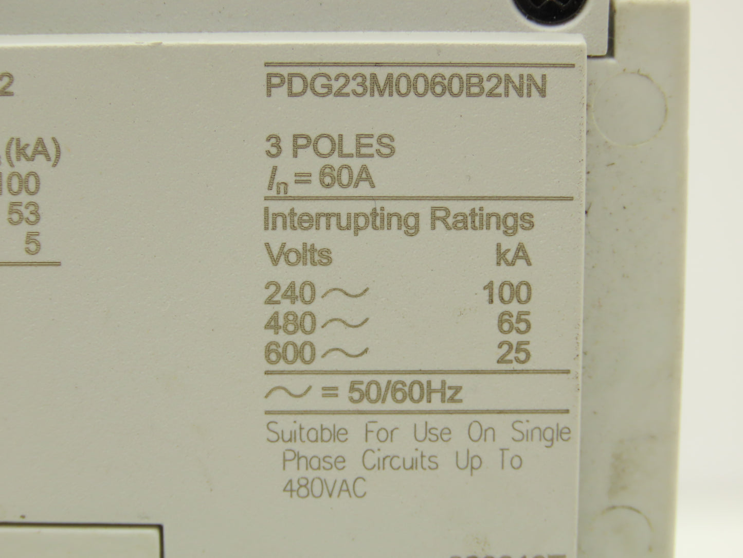Eaton PDG2 Power Defense Molded Case Circuit Breaker 480V 60A 3 Pole