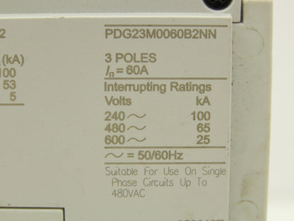 Eaton PDG2 Power Defense Molded Case Circuit Breaker 480V 60A 3 Pole
