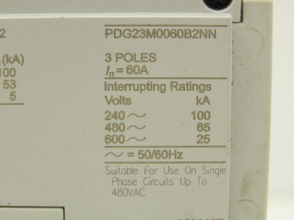 Eaton PDG2 Power Defense Molded Case Circuit Breaker 480V 60A 3 Pole