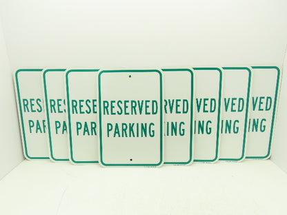 Uline H-1659-SIGN Reserved Parking Sign Green 12 x 18" Aluminum Lot of 8