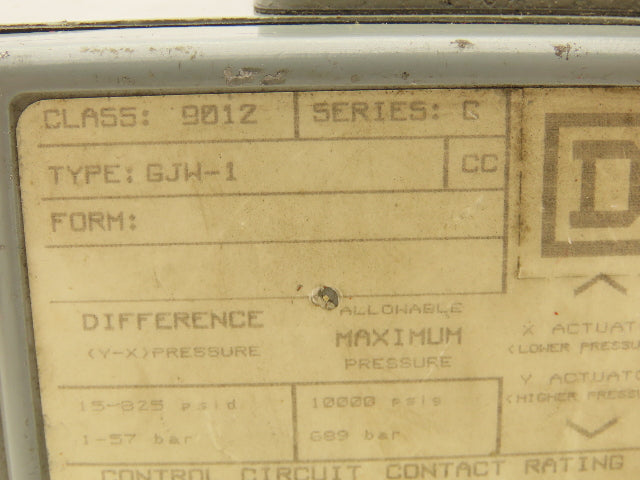 Square D 9012 GJW-1 Differential Pressure Switch 15-825 PSI Difference Ser C