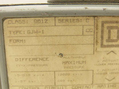 Square D 9012 GJW-1 Differential Pressure Switch 15-825 PSI Difference Ser C
