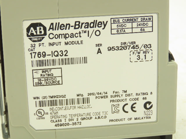 Allen Bradley 1769-IQ32 Compact Input Module I/O 32 Pt 24VDC Mixed Lot of 2