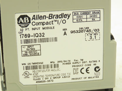 Allen Bradley 1769-IQ32 Compact Input Module I/O 32 Pt 24VDC Mixed Lot of 2