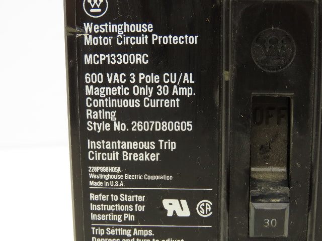 BC110124 MCP13300RC Motor Circuit Protector Breaker 3PH 600VAC With EL3030R