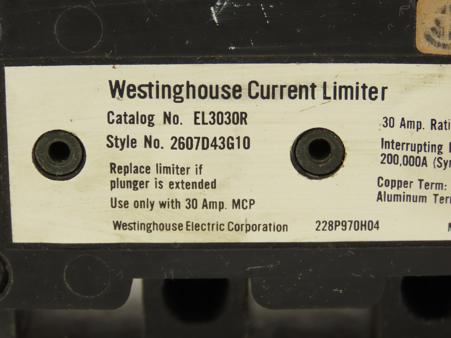 BC110124 MCP13300RC Motor Circuit Protector Breaker 3PH 600VAC With EL3030R