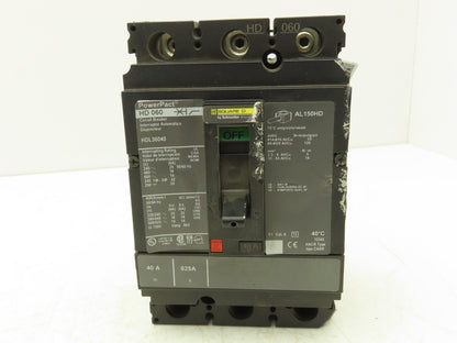 Square D HDL36040 PowerPact Circuit Breaker 40 Amp 3 Pole HD 060 Panel Mount