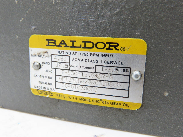 Baldor F-930-12.5-B7-G Worm Gearbox 12.5:1 Reducer 4.6Hp 140rpm 140TC LH Output