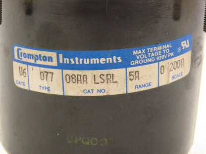 Crompton Instruments 08AA LSRL Ammeter 0-200A Panel Meter AC Amperes 4" Type 77
