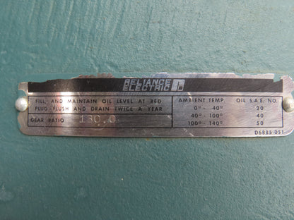 Reliance Electric Inline Gearbox 130:1 Ratio Reducer 1-5/8" Dia Ext Input Shaft