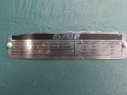 Reliance Electric Inline Gearbox 130:1 Ratio Reducer 1-5/8" Dia Ext Input Shaft
