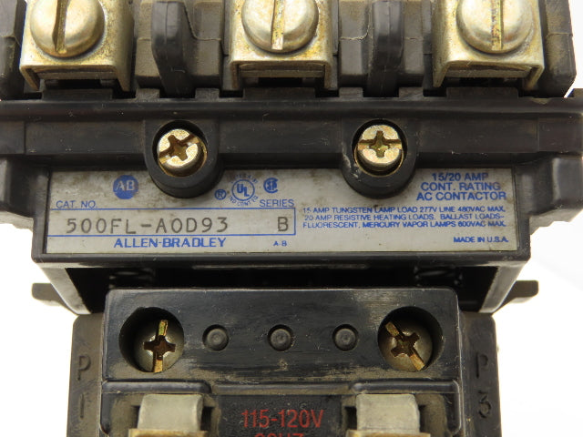 Allen Bradley 500FL-AOD93 Motor Starter Lighting Contactor 600V 3Ph 20A Lot of 5
