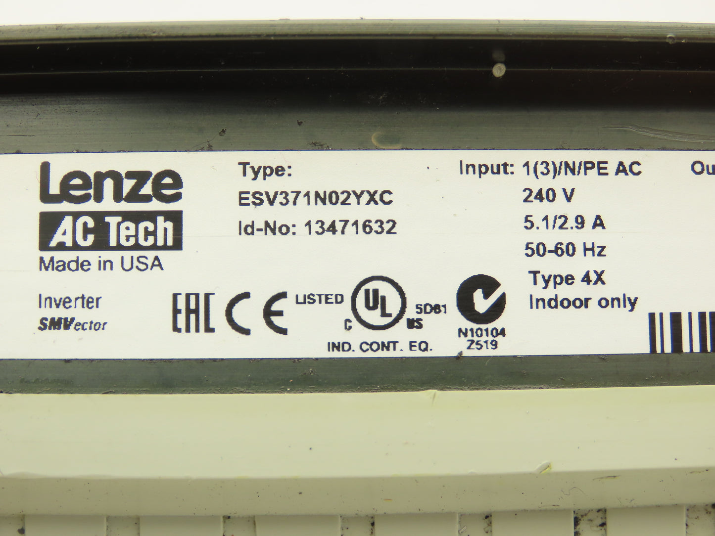 Lenze ESV371N02 SMVector AC Drive Variable Speed Inverter VFD .5Hp 230V 3Ph Read