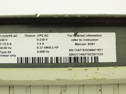 Lenze ESV371N02 SMVector AC Drive Variable Speed Inverter VFD .5Hp 230V 3Ph Read