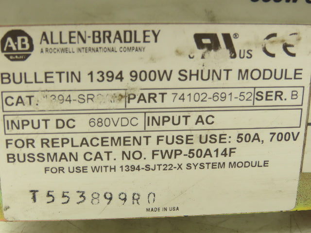 Allen Bradley 1394-SR9AF 900W Shunt Module For use with Digital Servo Controller