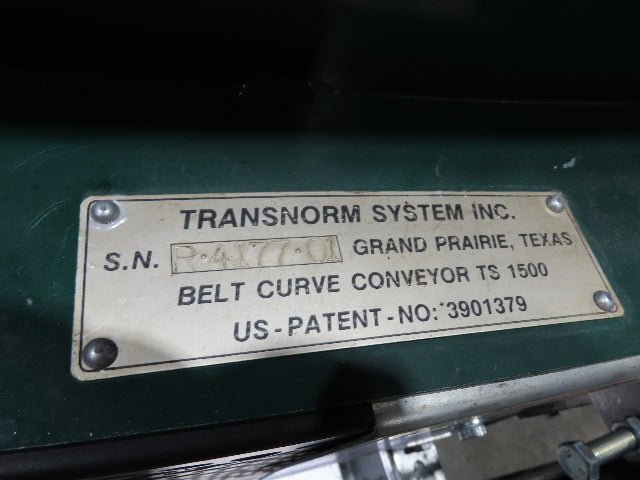 Transnorm TS1500/140 90° LH Curve 42" Belt Conveyor 200FPM Belt Drive 460V 3PH