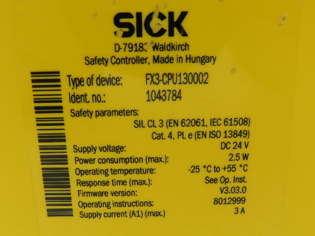 Sick FX3-CPU130002 Flexi Soft Safety Controller Module 24VDC 2.5W 3A FWV3.03.0