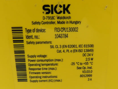 Sick FX3-CPU130002 Flexi Soft Safety Controller Module 24VDC 2.5W 3A FWV3.03.0