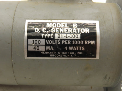 Herman Sticht BH-1-100 Model B DC Tachometer Voltage Generator 40MA 100V/1000RPM