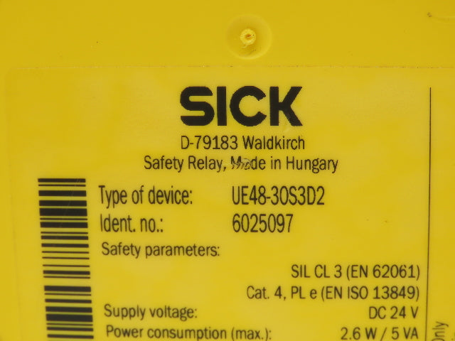 Sick UE48-30S3D2 6025097 Safety Relay 24VDC 2.6W/ 5VA Din Rail Mount
