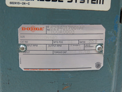 Dodge C150T20N140 Worm Gearbox 20:1 Reducer 1.5Hp 87.5rpm Hollow Shaft 143TC