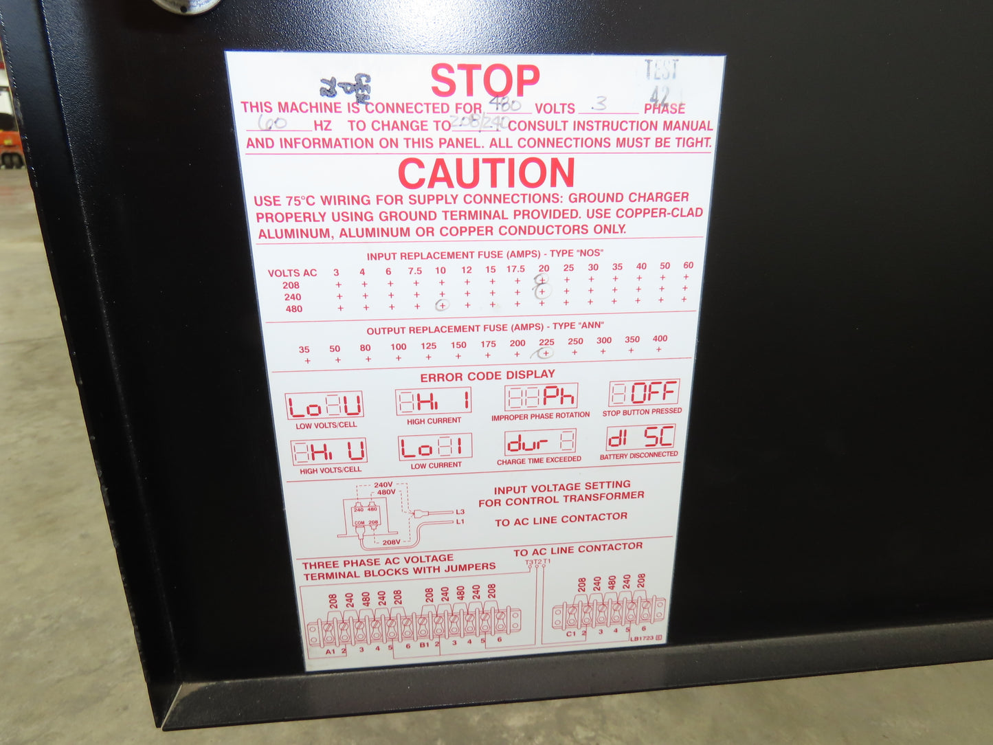 Douglas LP3B12 Legacy Forklift Battery Charger 24V 750Ah 135A 208/240/480V 3Ph