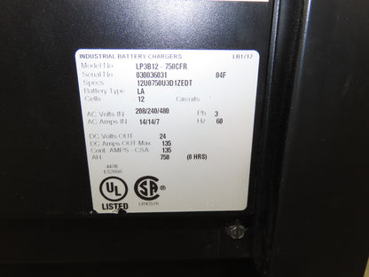 Douglas LP3B12 Legacy Forklift Battery Charger 24V 750Ah 135A 208/240/480V 3Ph