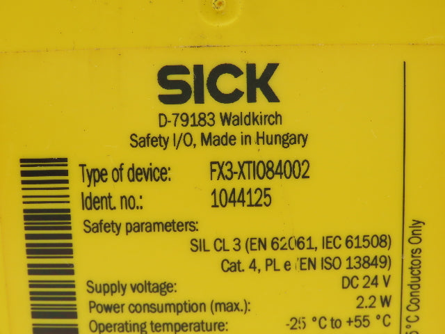 Sick FX3-XTI084002 Flexi Soft Safety Controller 1044125 24VDC 2.2 W FW V3.10.0