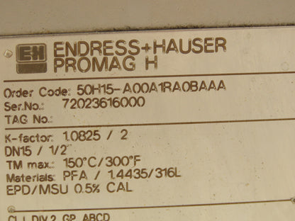 Endress+Hauser 50H15-A00A1RA0BAAA Promag 50 1/2" Flow Tube Meter Transmitter