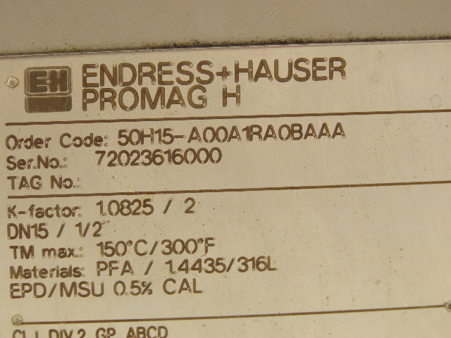Endress+Hauser 50H15-A00A1RA0BAAA Promag 50 1/2" Flow Tube Meter Transmitter