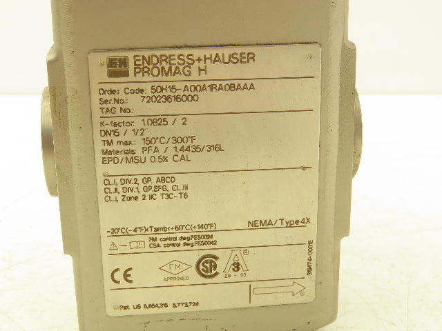 Endress+Hauser 50H15-A00A1RA0BAAA Promag 50 1/2" Flow Tube Meter Transmitter