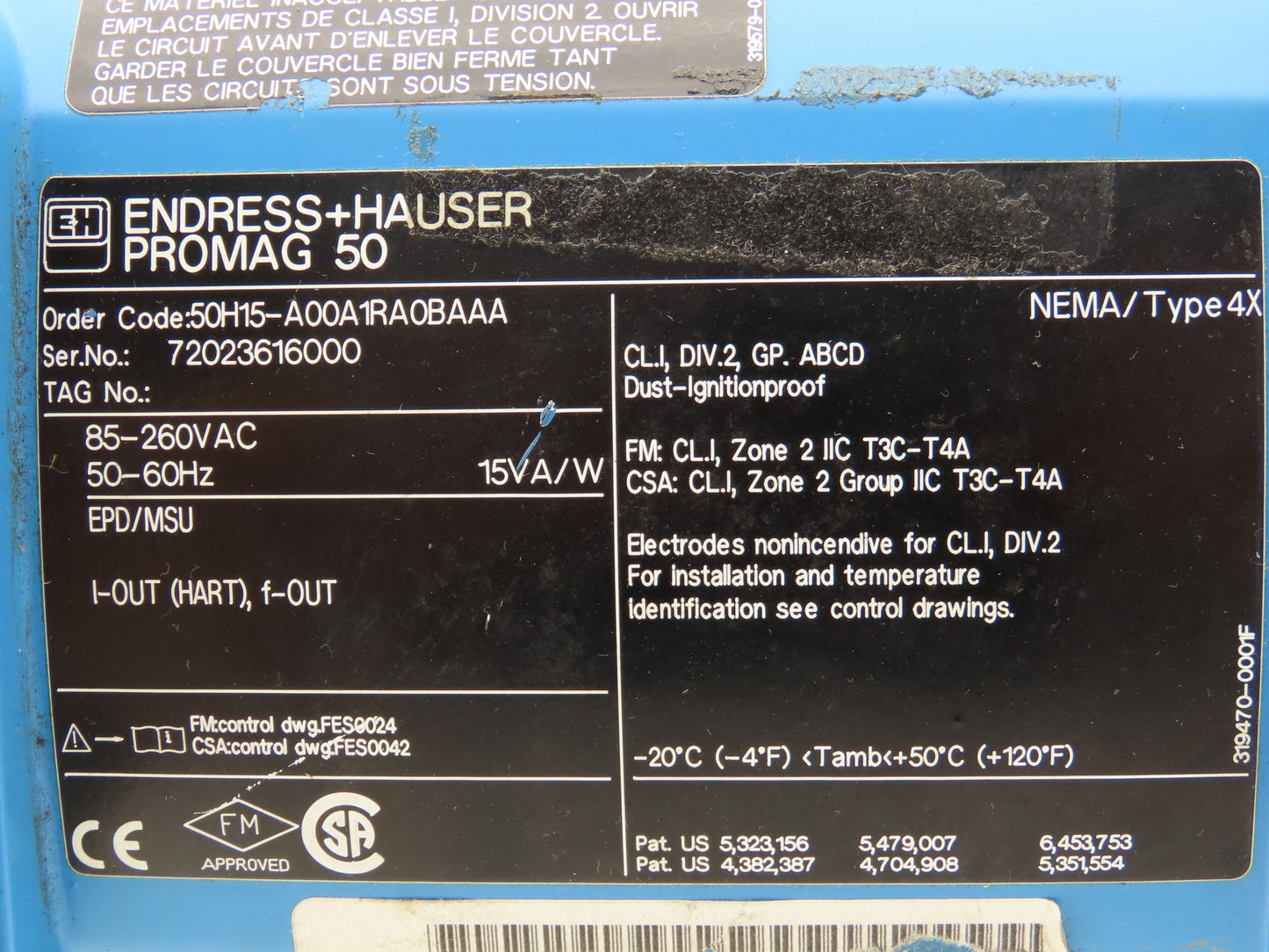 Endress+Hauser 50H15-A00A1RA0BAAA Promag 50 1/2" Flow Tube Meter Transmitter
