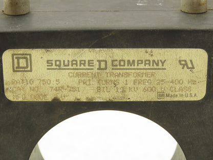 Square D 74R-751 Current Transformer 750:5 Ratio 600v 25-400 Hz