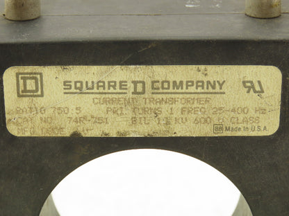 Square D 74R-751 Current Transformer 750:5 Ratio 600v 25-400 Hz