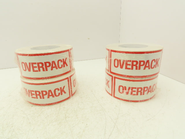 Uline S-10798 "Overpack" Air Label 500/Roll 2 1/2 x 6" High Gloss Lot of 4 Rolls