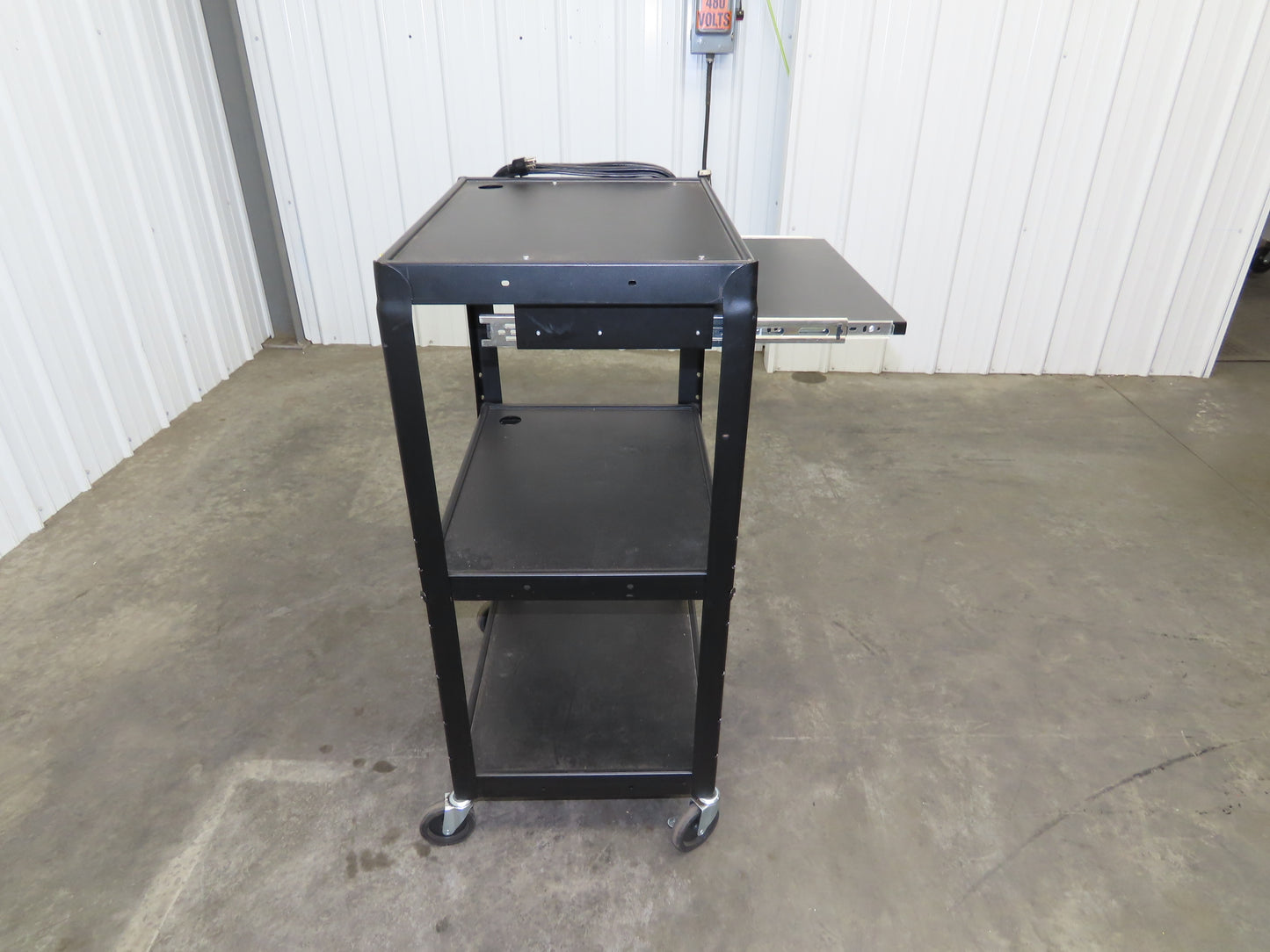 Uline H4607 Mobile Workstation Computer Cart w/Power Strip 26x20"x 29-42"H Black