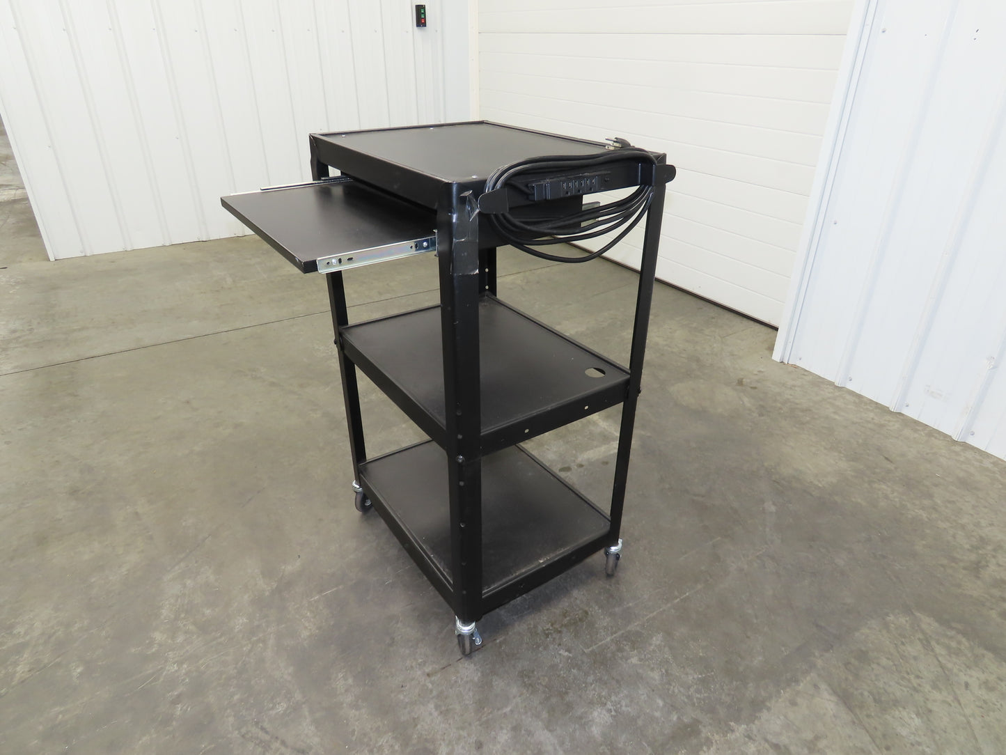 Uline H4607 Mobile Workstation Computer Cart w/Power Strip 26x20"x 29-42"H Black