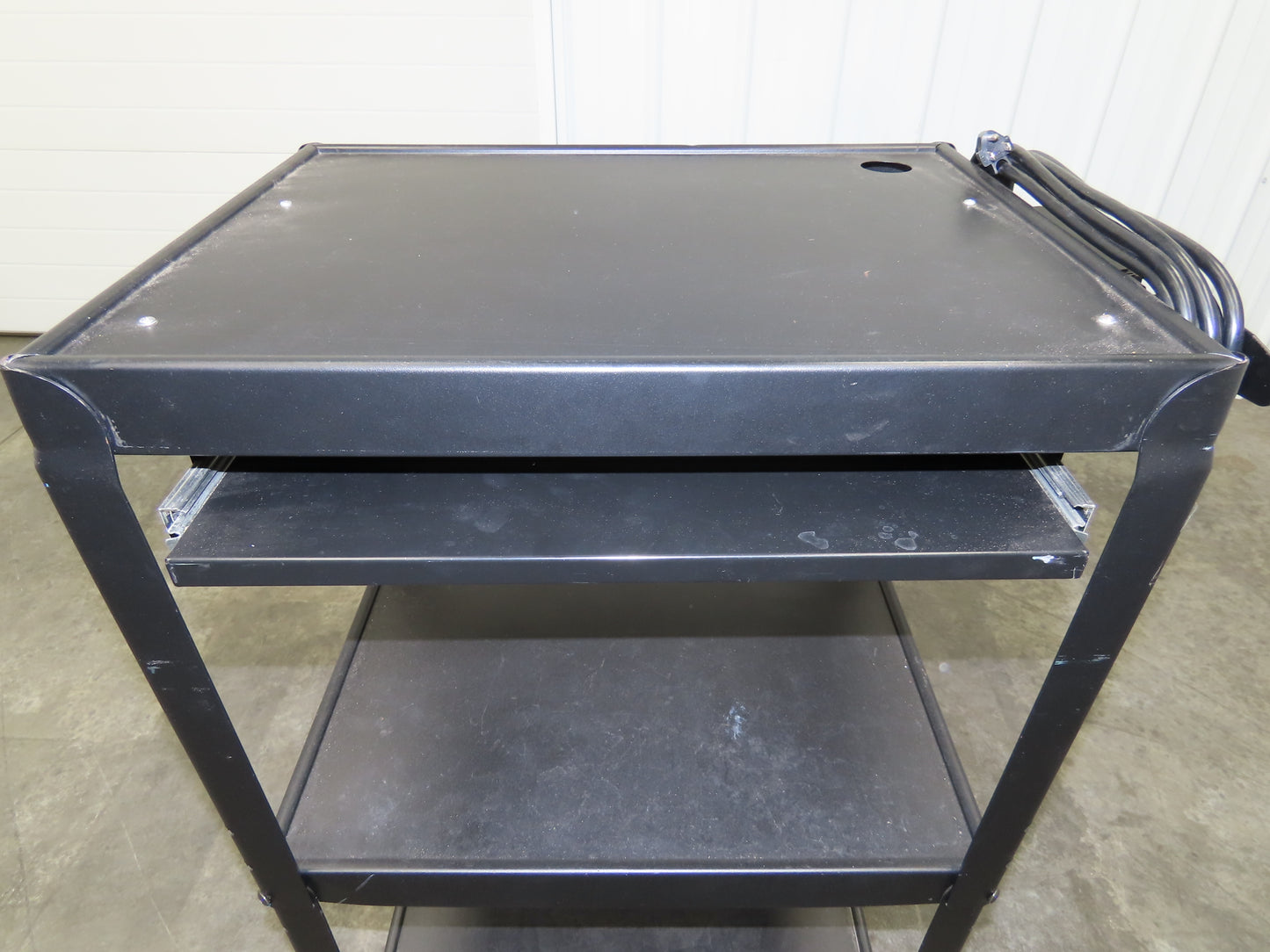 Uline H4607 Mobile Workstation Computer Cart w/Power Strip 26x20"x 29-42"H Black